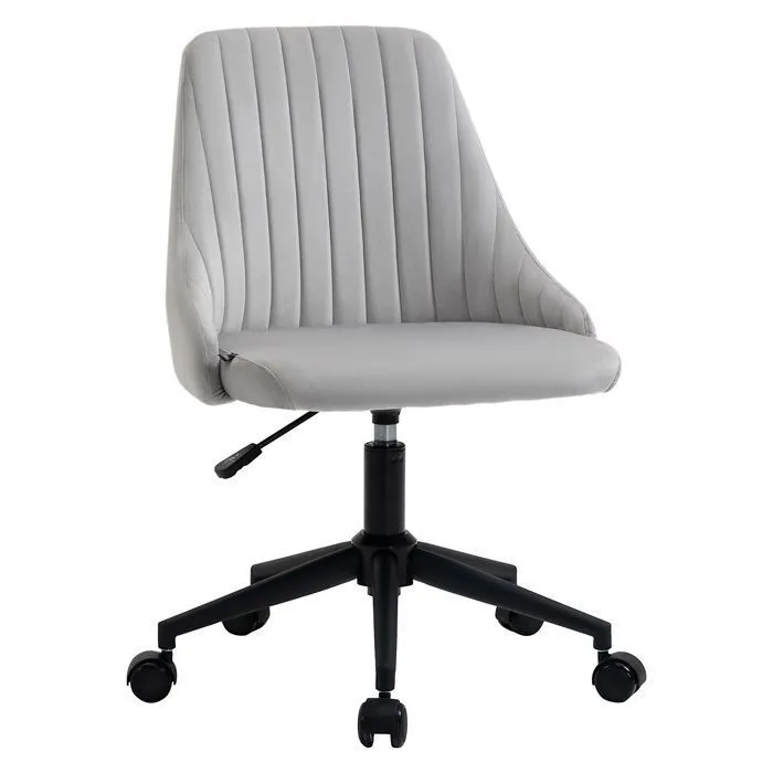 Vinsetto Chaise de bureau design contemporain pivotante 360° ergonomique dossier strié hauteur réglable revêtement velours gris-0