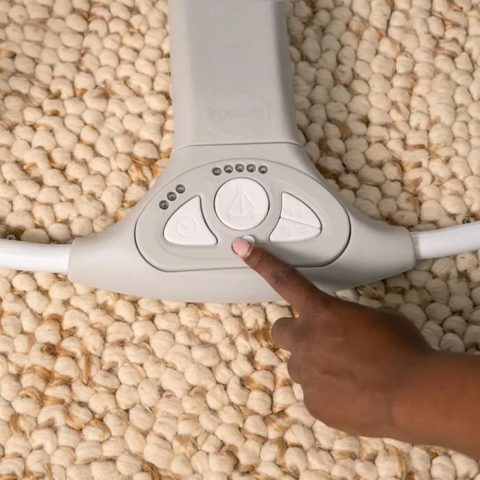 INGENUITY Balancelle bébé électrique compacte – Chambray, arche d'éveil en bois, 5 vitesses de balancement, 8 mélodies et 3 sons de-1