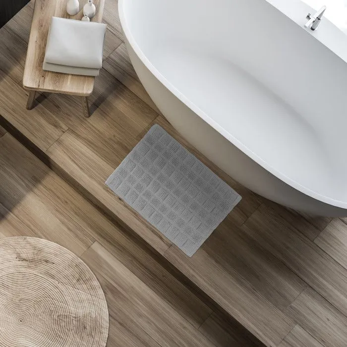 Relaxdays Descente de bain coton, 60 x 40 cm, antidérapant, lavable, tapis de baignoire, sortie de douche, gris-1