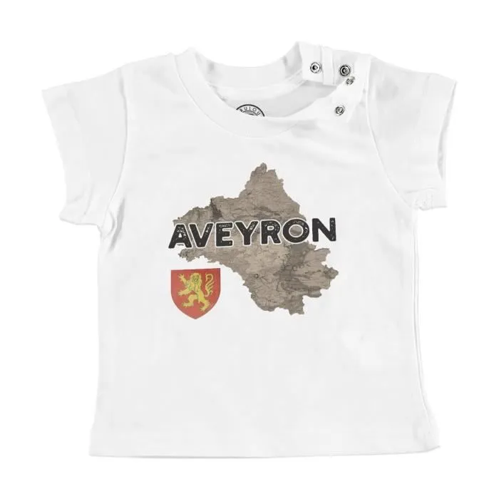 T-shirt Bébé Manche Courte Blanc Aveyron 12 Département Millaux Carte Ancienne Occitanie-0