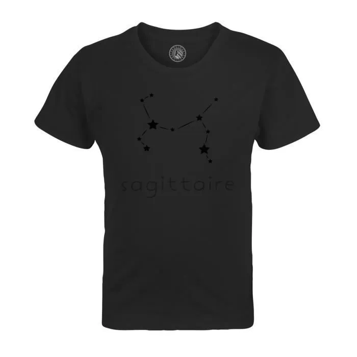 T-shirt Enfant Noir Sagittaire Etoile Signe Astrologie Constellation Minimaliste-0