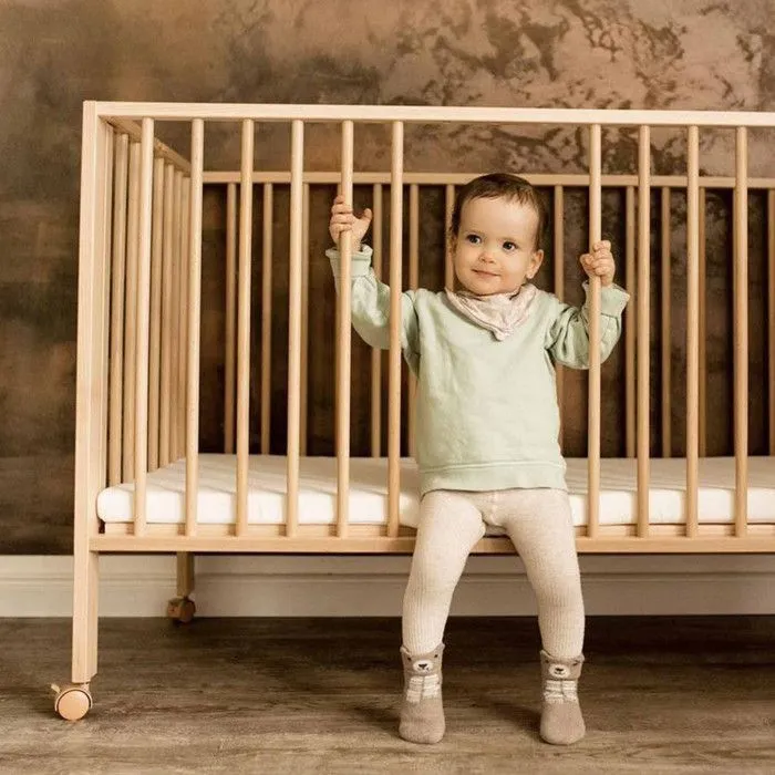 Lit bébé à barreaux pliable - Marque - Modèle - Hêtre massif - Blanc - Matelas inclus-4