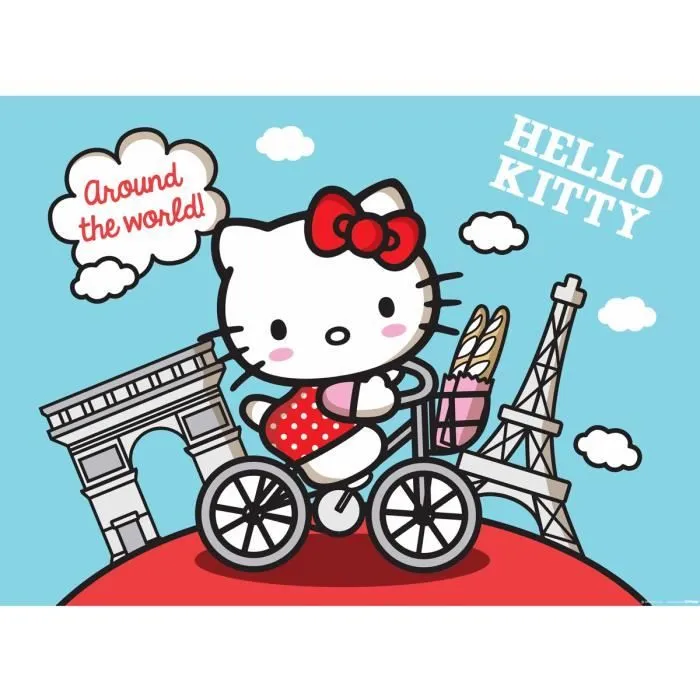 Poster XXL - Sanrio - Hello Kitty Paris - H 115 x L 160 cm - Surface lavable - Facile à poser-0