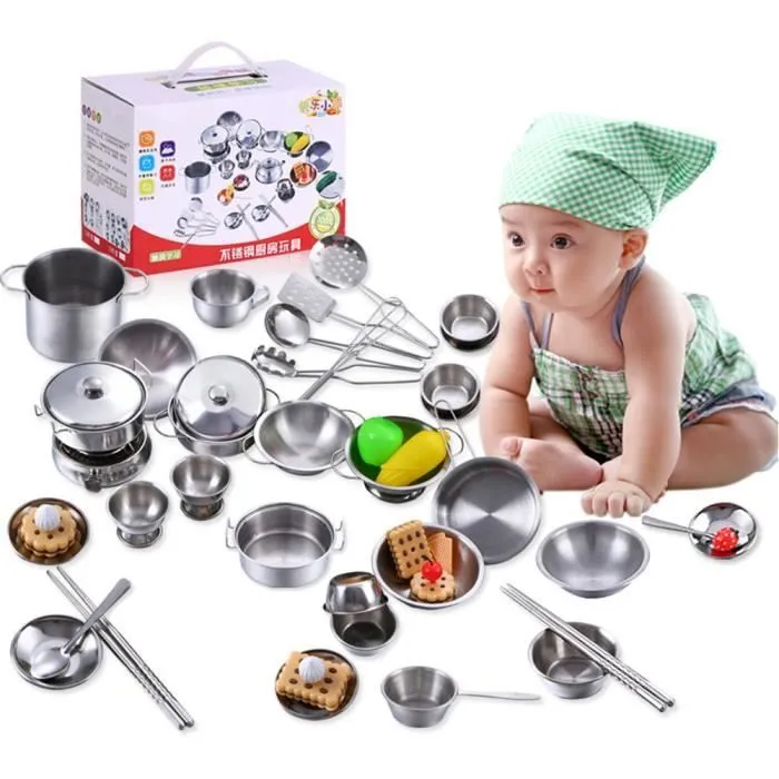 25 pièces jouets de cuisine en acier inoxydable ustensiles de cuisine ustensiles de cuisine pan jouets ensemble pour les enfants-HUA-0