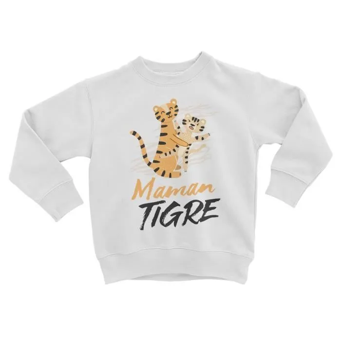 Sweatshirt Enfant Maman Tigre et son Bébé Dessin Illustration Mignon-0