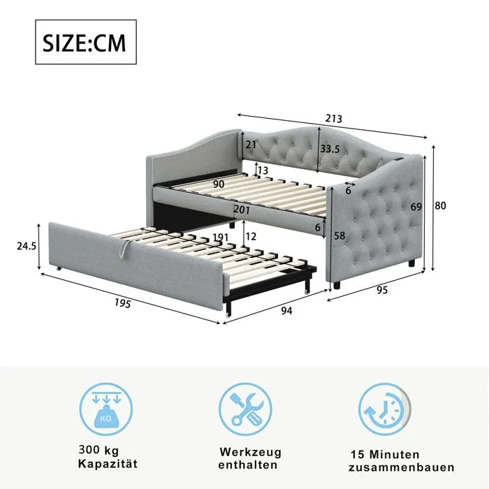 Canapé-lit extensible - Non spécifié - 90x200 cm - Port USB - Tissu lin - Gris-5