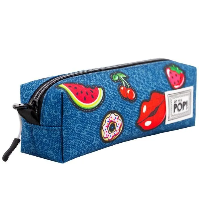 Trousse à crayons - Oh My Pop! - Carré HS - Bleu Foncé - Blanc - 5,50 x 21,00 x 7,00 cm-0
