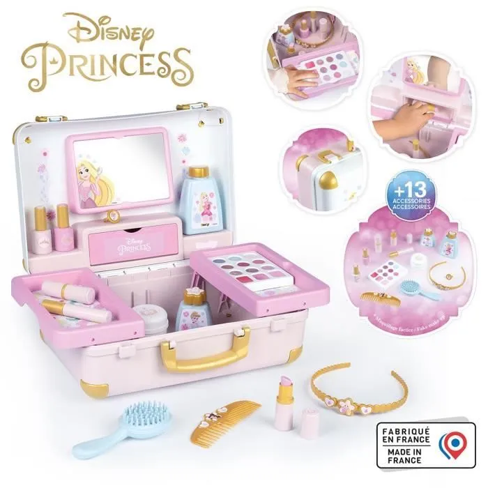 Smoby - Disney Princesse - Valise beauté facile à transporter - 13 accessoires inclus : coiffure, onglerie, maquillage - Fabricatio-0