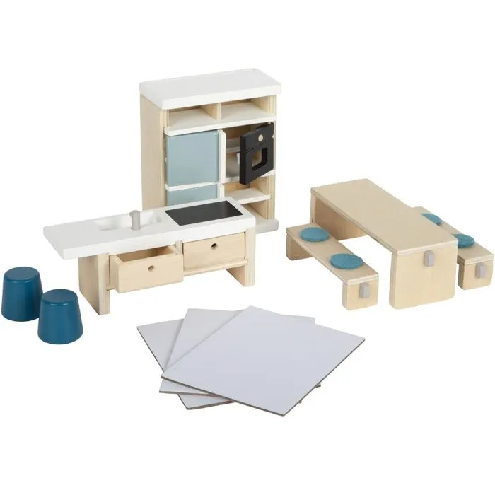 Mobilier maison de poupées - Small foot company - Cuisine - 11 pièces - Beige - À monter soi-même-0