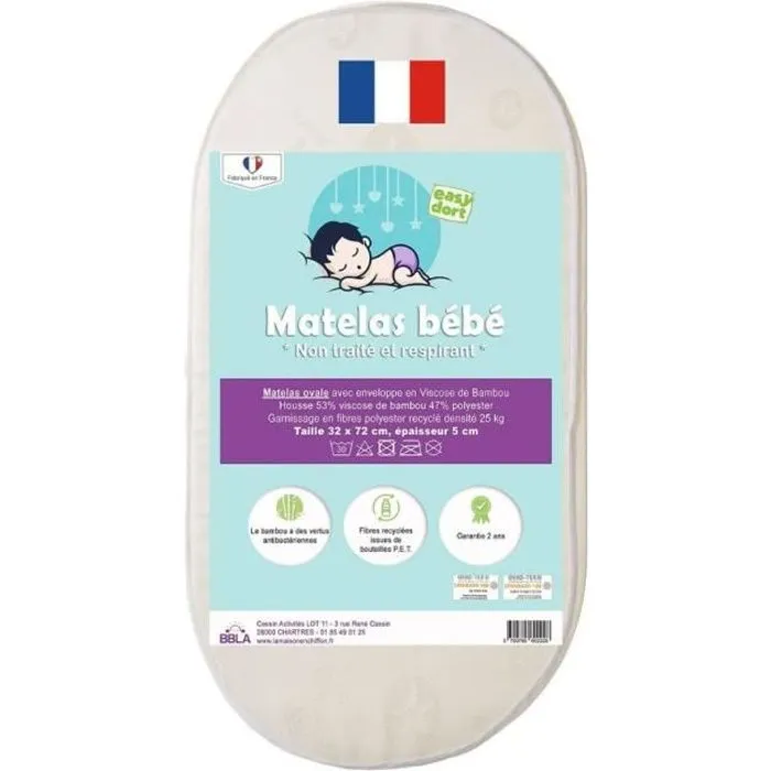 Matelas couffin en Bambou avec coins arrondis 32x72 cm-0