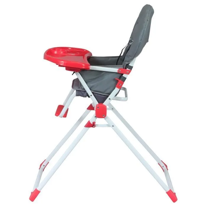Chaise haute fixe BAMBISOL - Dès 6 mois - Mixte - Gris et rouge - Assise en PVC - Tablette amovible et réglable-1