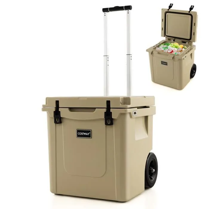 Glacière à Roulettes Portable - COSTWAY - 43L - Isotherme Hermétique - Poignée Trolley en Aluminium-0