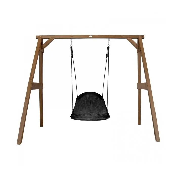 Portique en Bois FSC Marron avec Balançoire Nid d’Oiseau Enfant 100 cm Roxy | Balançoire ronde pour le jardin-0