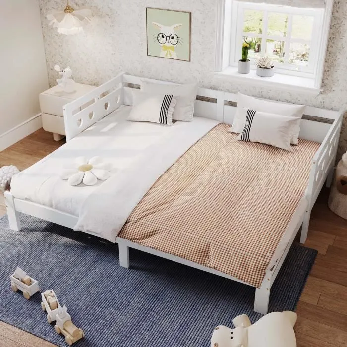 ModernLuxe Lit enfant, lit gigogne 90(180)x200 cm, sommier à lattes, cadre en pin, blanc-2