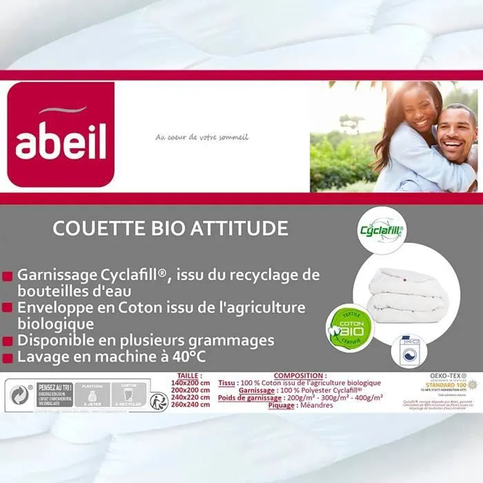 Couette de lit écologique coton bio blanc ABEIL - 220x240 - 300 g/m2-1