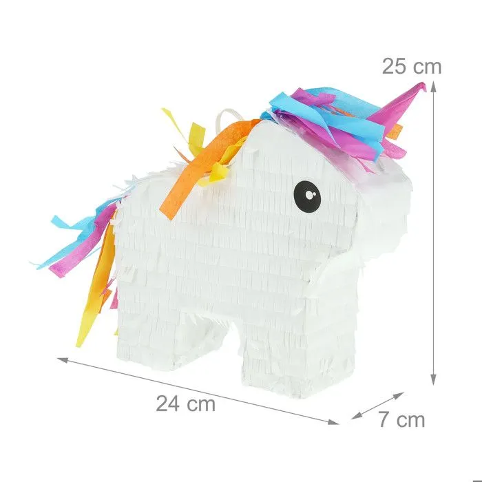 Relaxdays Mini pinata licorne, à remplir, anniversaire enfant, à suspendre, papier, 25 x 24 x 7 cm, arc-en-ciel, coloré-3