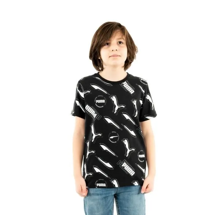 Tee Shirt - PUMA - Alpha AOP 01 - Noir - Manches Courtes - Garçon 10 ans-0