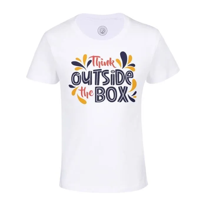 T-shirt Enfant Blanc Think Outside The Box Typographie Message Citation Start up-0