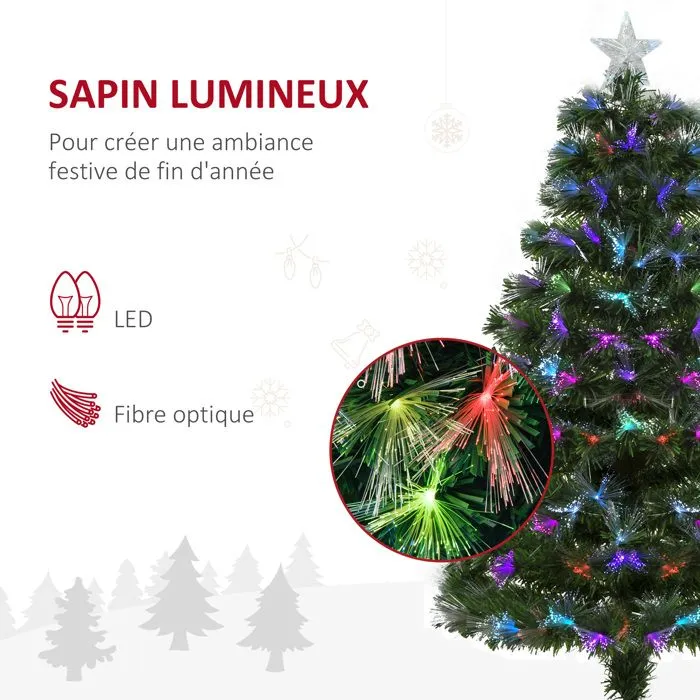 HOMCOM Sapin de Noël Artificiel Arbre de Noël Lumineux 120cm en Fibre Optique Deco Noël lumière à Variation de Couleurs 130 LED-5