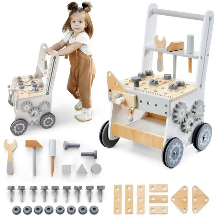 Établi Enfant Atelier de Bricolage à Roulette - Mamabrum - 34 Pièces Accessoires - Gris - Matériaux écologiques-0