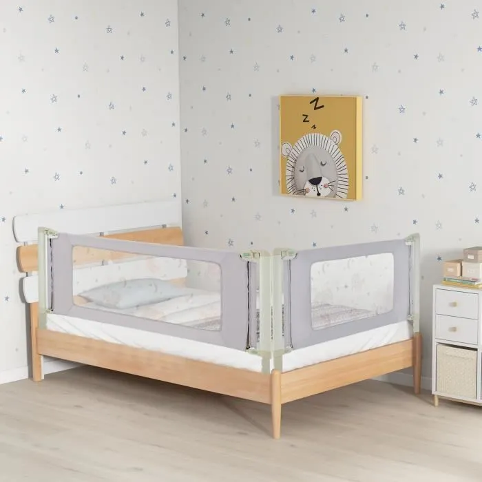 COSTWAY Barrière de Lit pour Enfant Portable 180x47CM 4 Hauteur Réglable Soulèvement Vertical,Double Verrou de Sécurité 0-3 Ans Gris-0