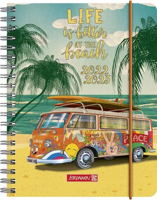 Agenda - organiseur - recharge Brunnen - 1071855053 - Agenda scolaire retro 2022/2023 A6 2 pages = 1 semaine Motif retro-0