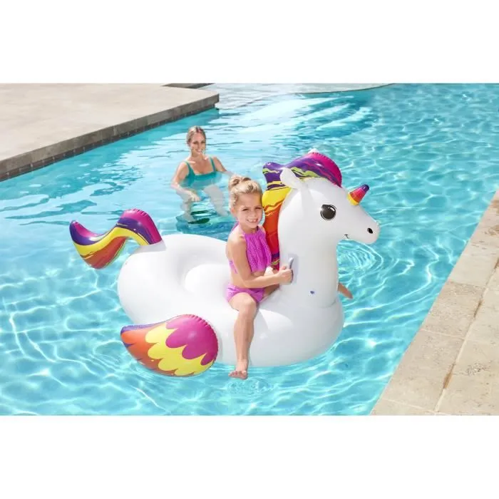 Bouée XXL chevauchable Licorne - BESTWAY - Soupapes de sécurité - Poignées robustes - Patch de réparation inclus-2