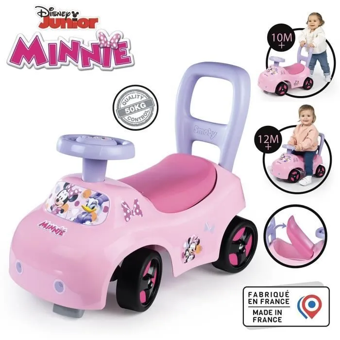 Smoby - Porteur auto enfant 2 en 1 - Minnie - Coffre sous la selle - Dès 10 mois - Fabrication française-1