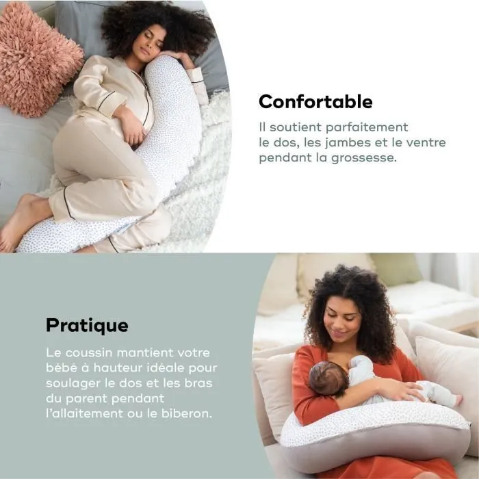 doomoo Coussin de Maternité et Coussin d'Allaitement Buddy, Ultra Confort, Certifié Oeko-Tex, Risotto Taupe-3