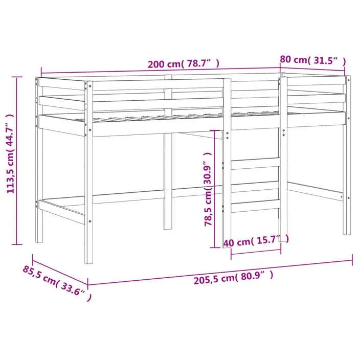 vidaXL Lit Mezzanine Enfants avec Tunnel, Lit Intermédiaire avec Rangement, Meuble de Chambre à Coucher, Moderne, Blanc/Noir 3283838-3