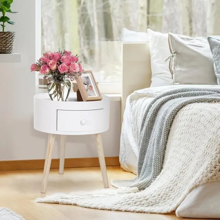 HOMCOM - chevet - Bois - 38x38x45cm - Blanc-2