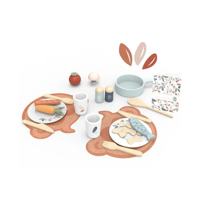 Set complet dinette en bois FSC - Couverts - 19 pcs - Jeu imitation cuisine - Speedy Monkey-1
