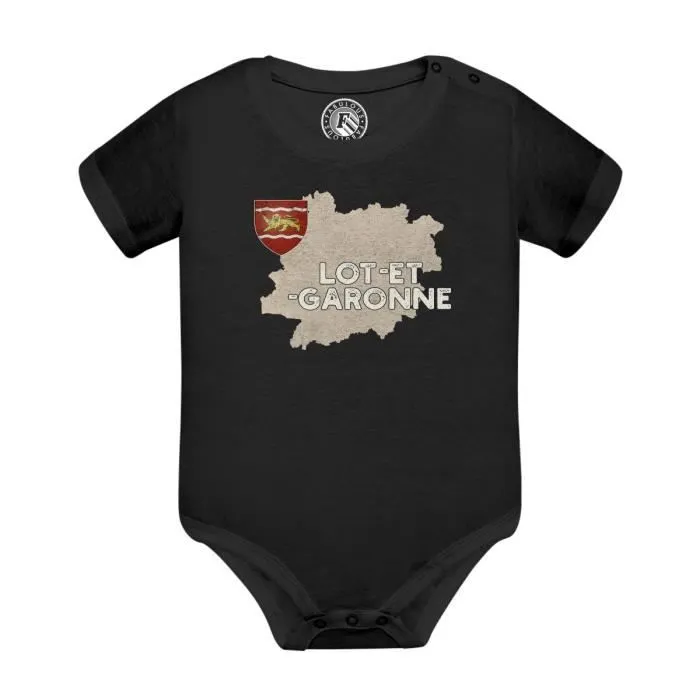 Body Bébé Manche Courte Noir Lot et Garonne 46 Departement Agen Carte Ancienne Aquitaine-0