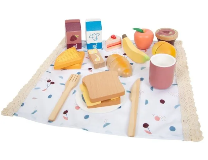 Panier pique-nique en osier jouet en bois fruit légume dinette pour enfant A partir de 3 ans-2