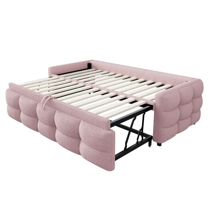 Lit gigogne - Non spécifié - 90/180x190cm - Tissu velours teddy - Rose - 2 places-4