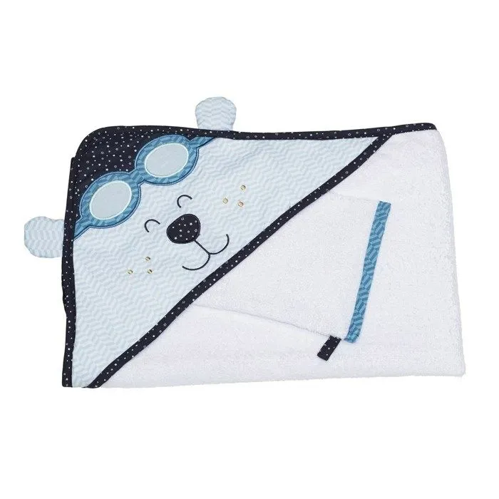 Cape de Bain et Gant 75x75cm en coton blanc-0