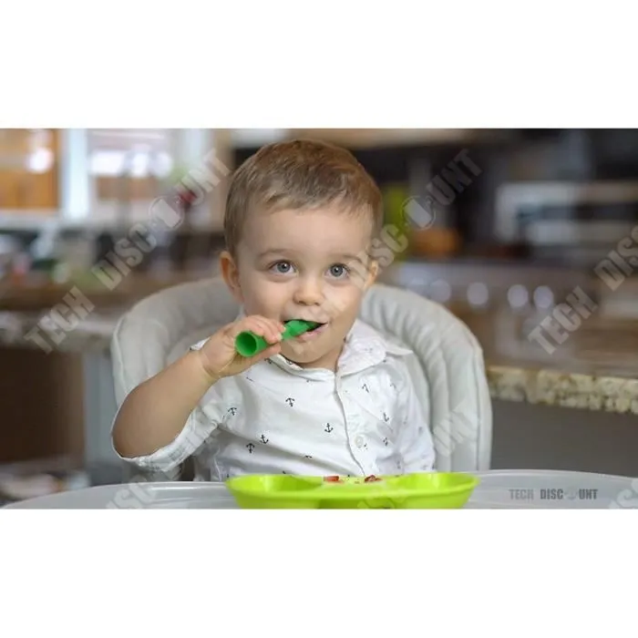 TD® Cuillères d'apprentissage dès 6 mois pour bébé enfants en bas âge silicone sans bisphénol flexible alimentaton facile asperge-3
