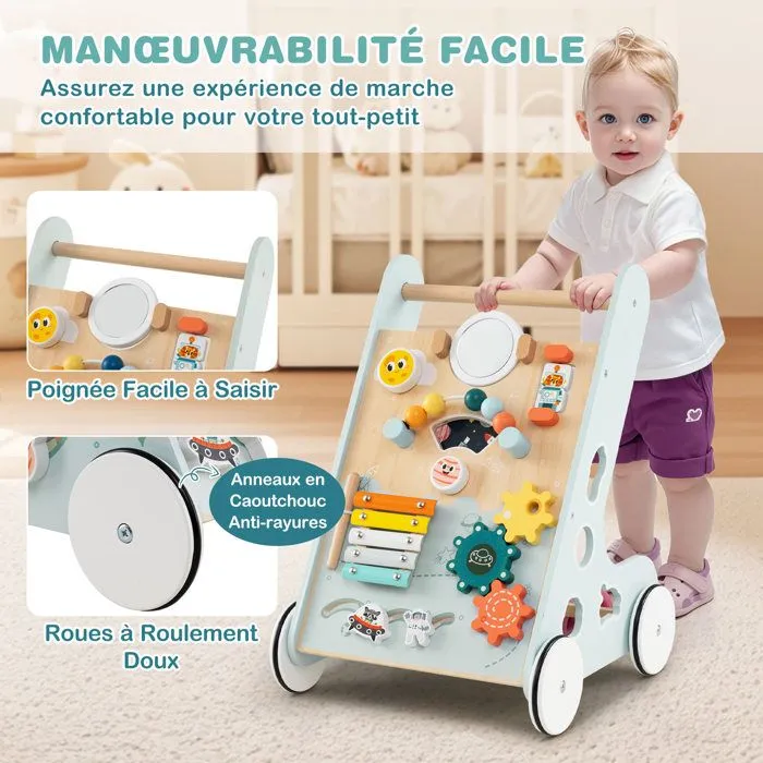 COSTWAY Trotteur Chariot de Marche sur Thème Spatial 8 en 1 avec Miroir & Perles & Xylophone, Roues, 1an+, Jouet Montessori, Vert-5