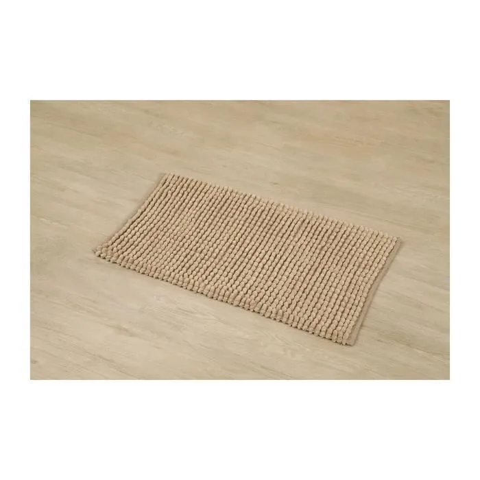 TENDANCE - Tapis de salle de bain Beige en Polycoton Boules 50 x 90 cm Naturel-1