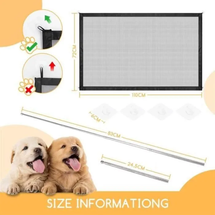 Barrière de Sécurité pour Bébés et Chiens - Sans Percage - Noir-1