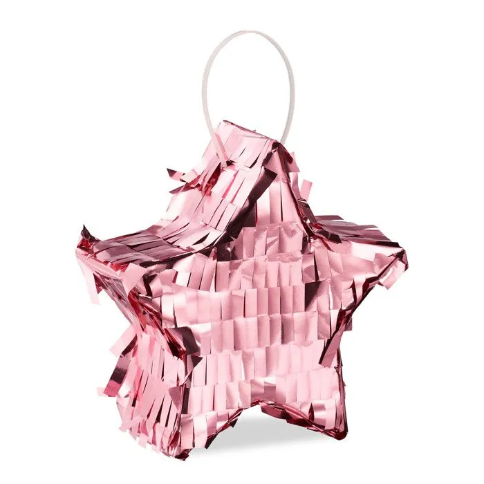 Relaxdays Mini pinata étoile, à remplir, pour un anniversaire ou autres fêtes, à accrocher, HxLxP : 12 x 12 x 4 cm, rose-0