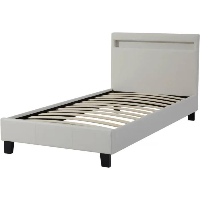 Lit LED - HABITAT ET JARDIN - Maria - 90 x 190 cm - Blanc - Design moderne-0
