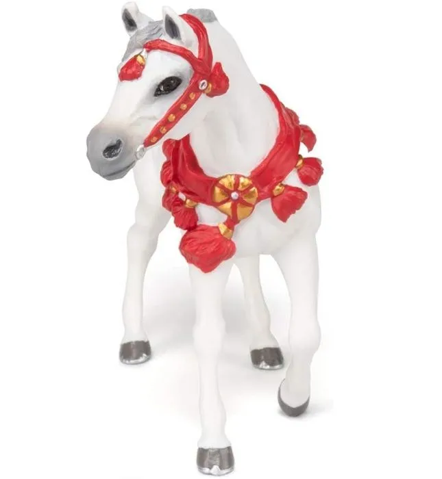 Cheval Arabe en tenue de parade blanc-5