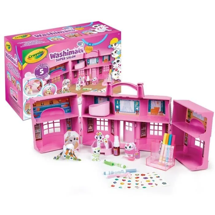 Coffret Super Salon Washimals - CRAYOLA - 5 animaux miniatures - Accessoires lavables à l'eau-2