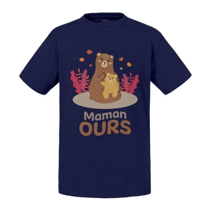 T-shirt Enfant Bleu Maman Ours Dessin Illustration Ourson-0