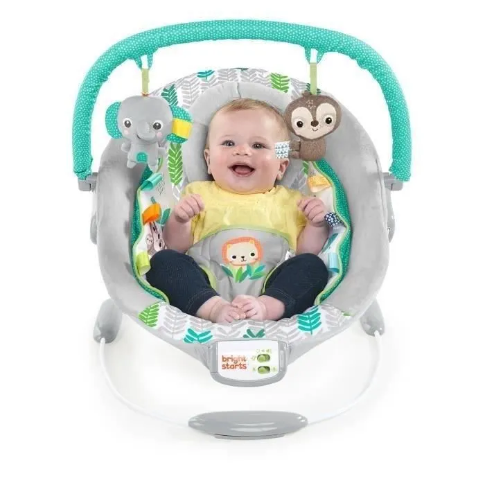 BRIGHT STARTS Transat bébé Jungle Vines, vibrations apaisantes, barre de jouets amovible, jusqu'à 9 mois-4