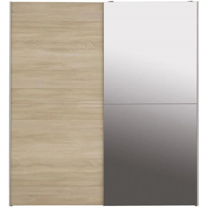 Armoire 2 portes coulissantes avec miroir - Chêne sonoma - L 170,3 x P 61,2 x H 190,5 cm - ULOS-1