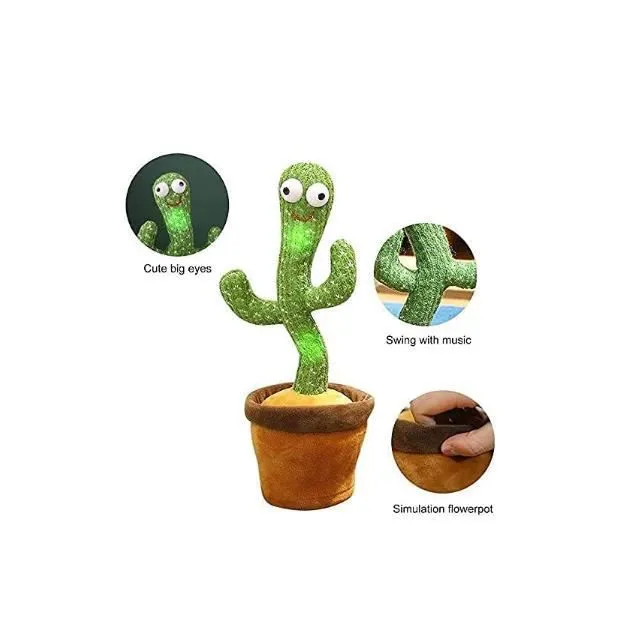 Cactus Dansant,Jouet Cactus Enfants Qui Peut Chanter et Danser,Répéter Le Toys Cactus Parlant,Cadeaux en Peluche Cactus pour bébé-2