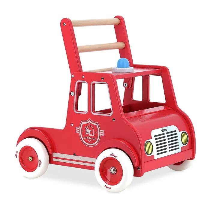 Chariot de marche - Vilac - Camion de pompiers - Roues caoutchoutées - Système de freinage - Klaxon gyrophare-0