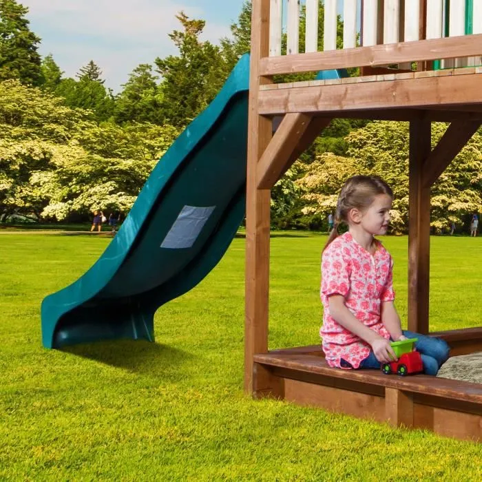 AXI Liam Maison Enfant avec Bac à Sable, Balançoire & Toboggan vert | Aire de Jeux pour l'extérieur en marron & vert | Maisonnette-2